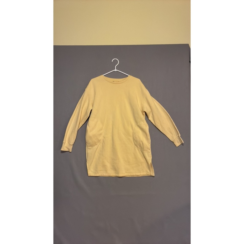 Yellow Long Sleeve Oversized Sweatshirt Dress with Pockets